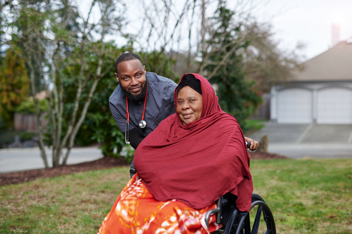 Caregiver with senior resident in the Seattle area